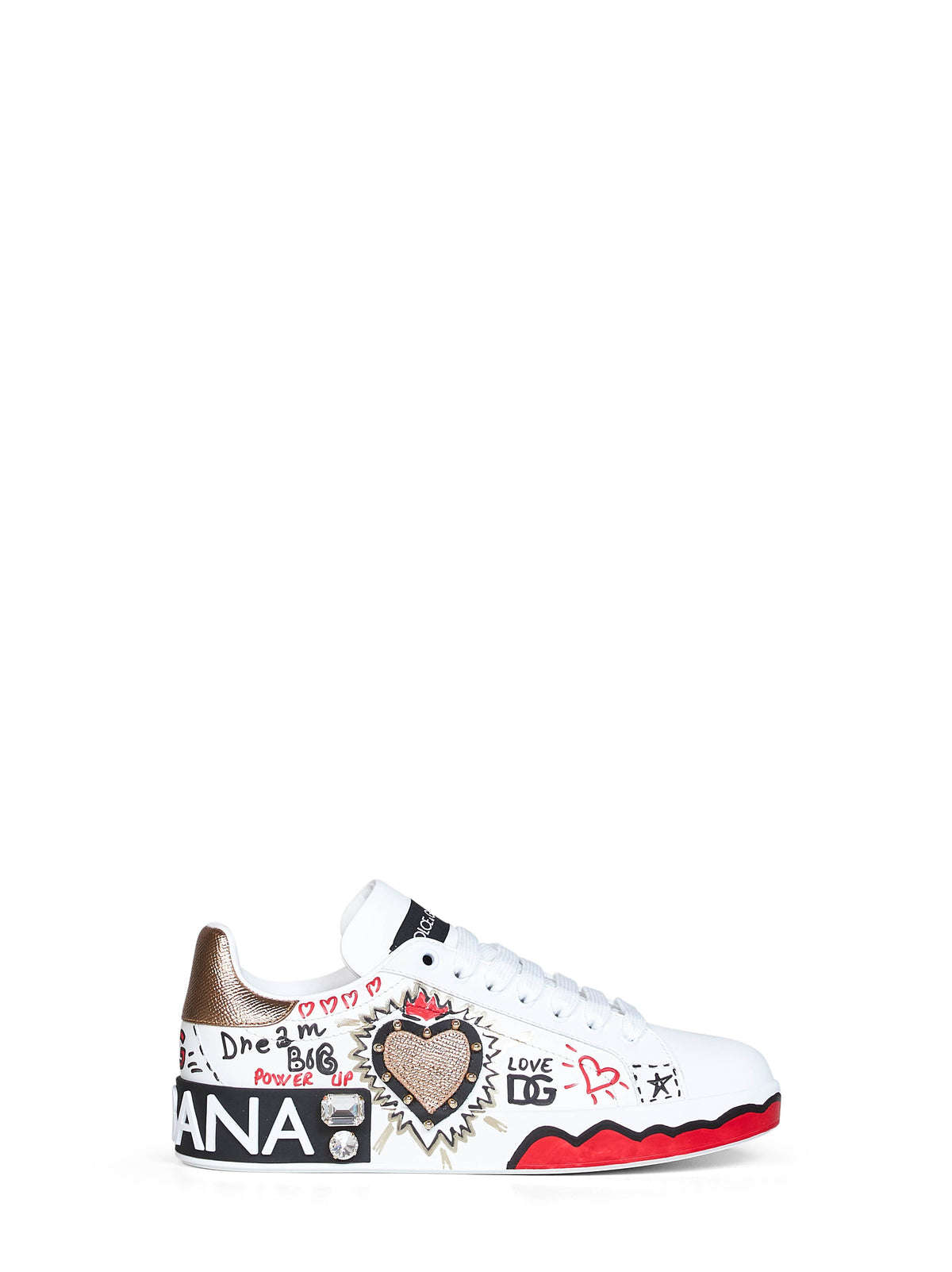 Dolce & Gabbana Women White Hand-Painted Leather Portofino Low-Top Sneakers