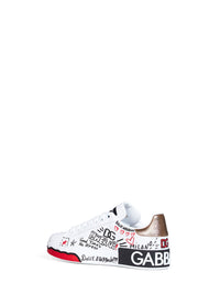Dolce & Gabbana Women White Hand-Painted Leather Portofino Low-Top Sneakers