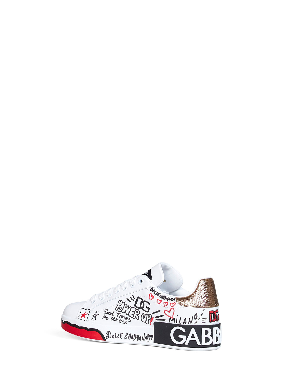 Dolce & Gabbana Women White Hand-Painted Leather Portofino Low-Top Sneakers