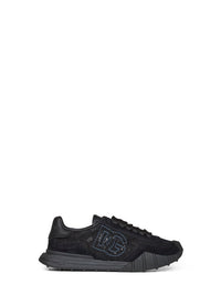 Dolce & Gabbana Women Black Lace And Calf Suede Low-Top Sneakers
