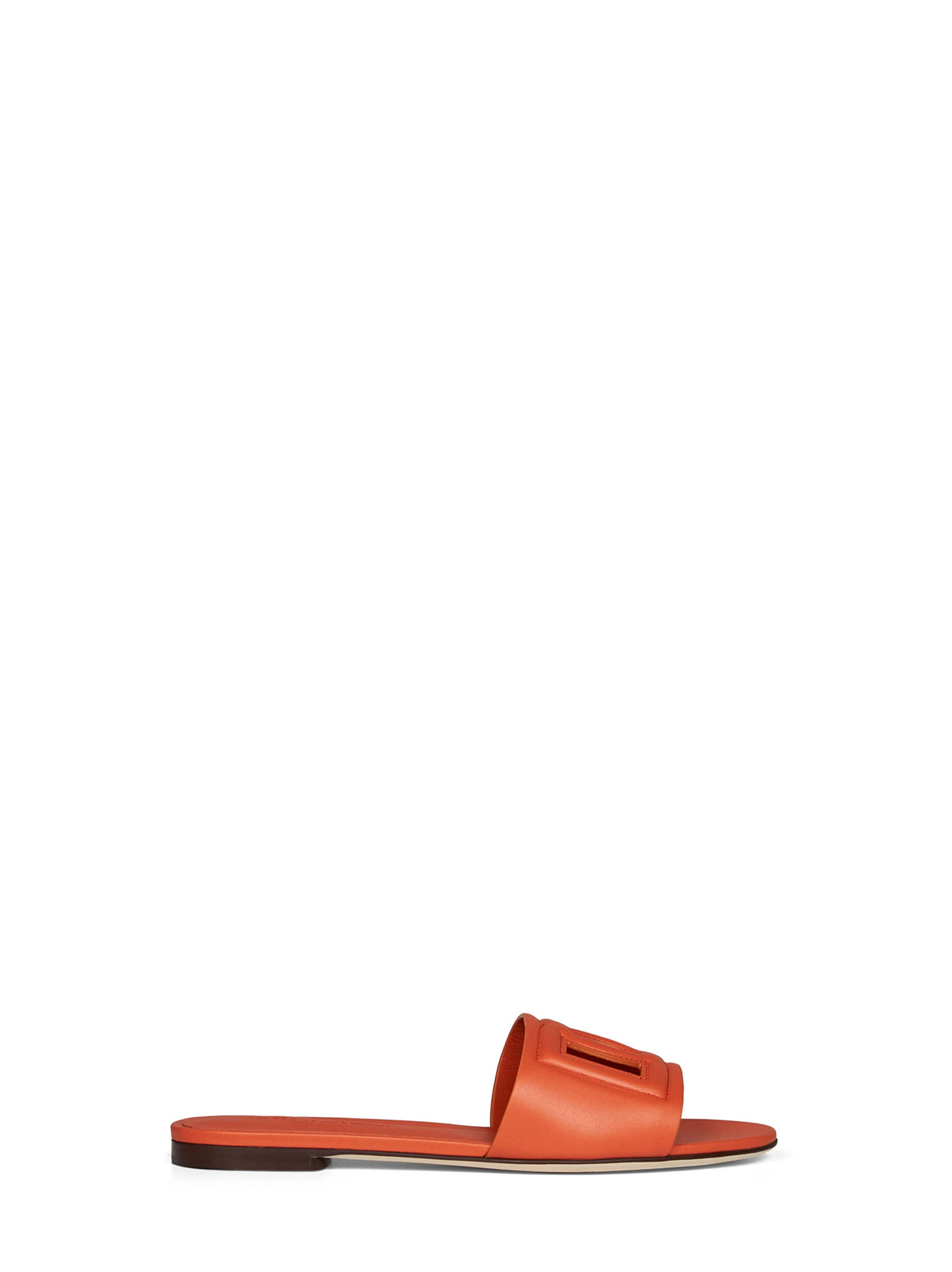 DOLCE & GABBANA Dolce & Gabbana Women Orange Calf Leather Slide Sandals With Dg Logo