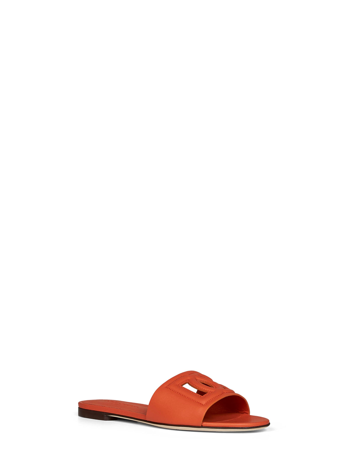 DOLCE & GABBANA Dolce & Gabbana Women Orange Calf Leather Slide Sandals With Dg Logo