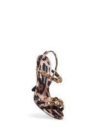 Dolce & Gabbana Women Leo Print Satin Rhinestone Embroidered Sandals
