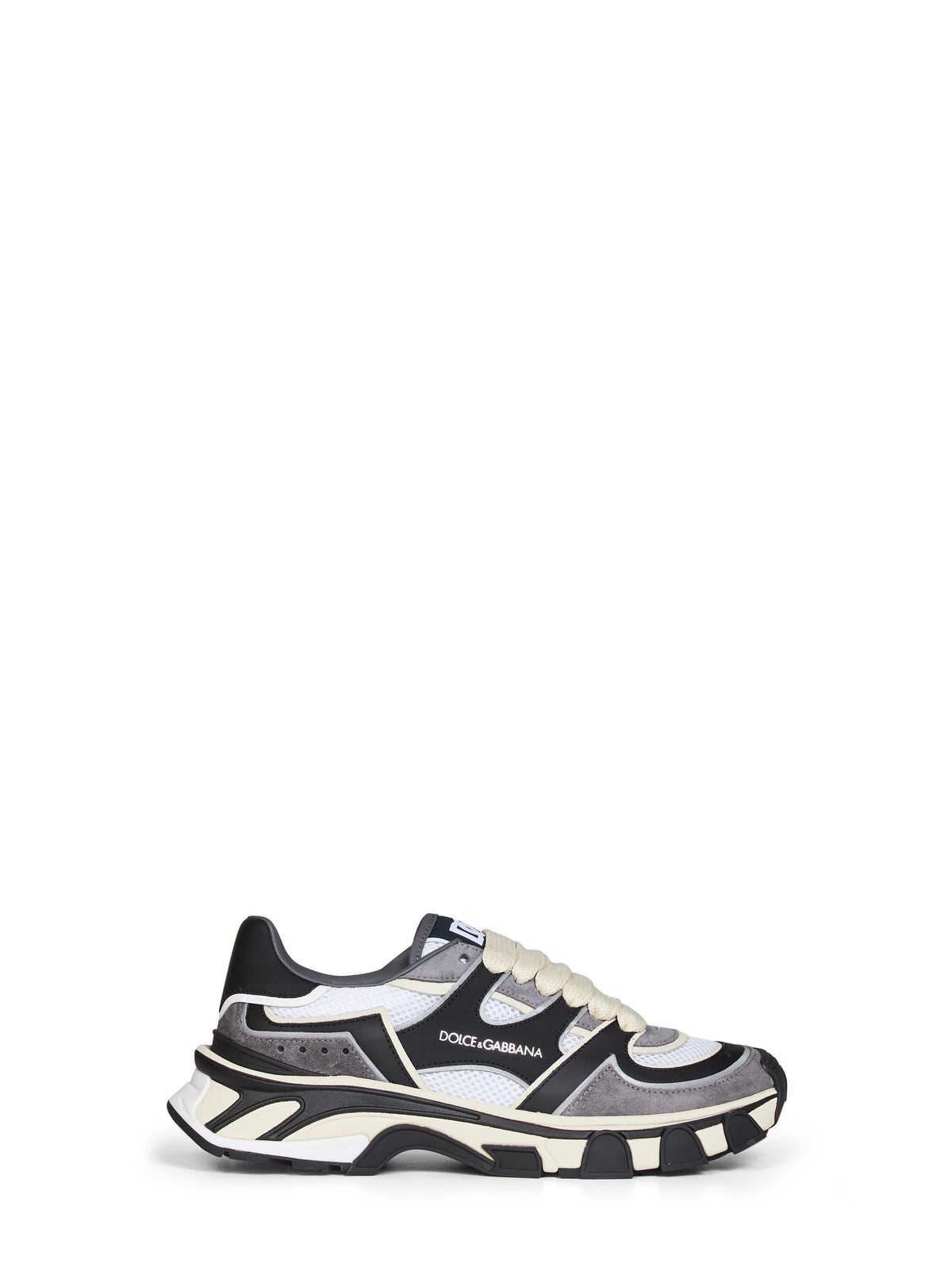 DOLCE & GABBANA Dolce & Gabbana Men Black And White Nappa Calfskin Leather And Mesh Dg Country Road Sneakers