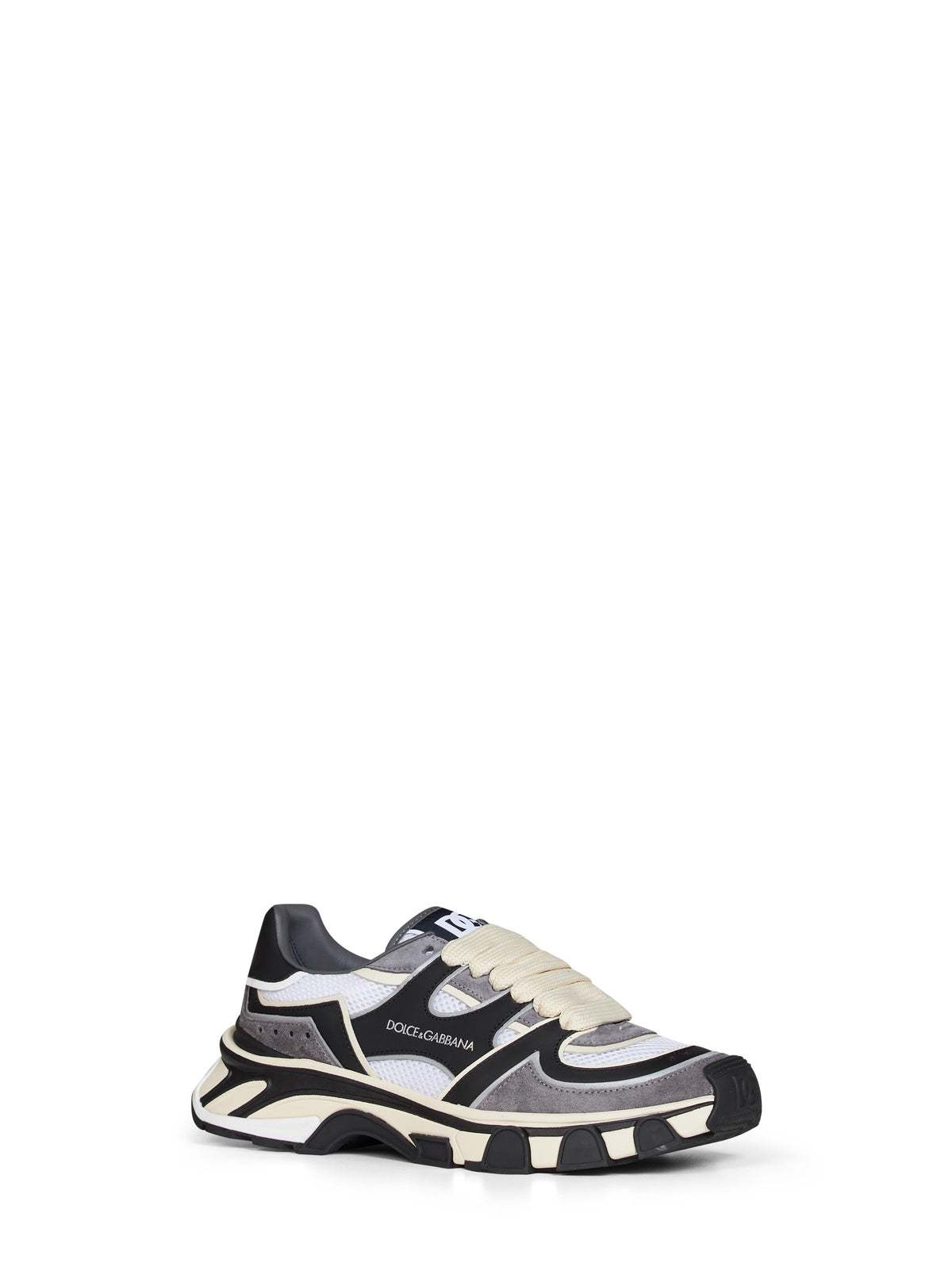 DOLCE & GABBANA Dolce & Gabbana Men Black And White Nappa Calfskin Leather And Mesh Dg Country Road Sneakers