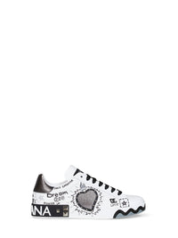 DOLCE & GABBANA Dolce & Gabbana Men White Hand-Painted Leather Portofino Low-Top Sneakers