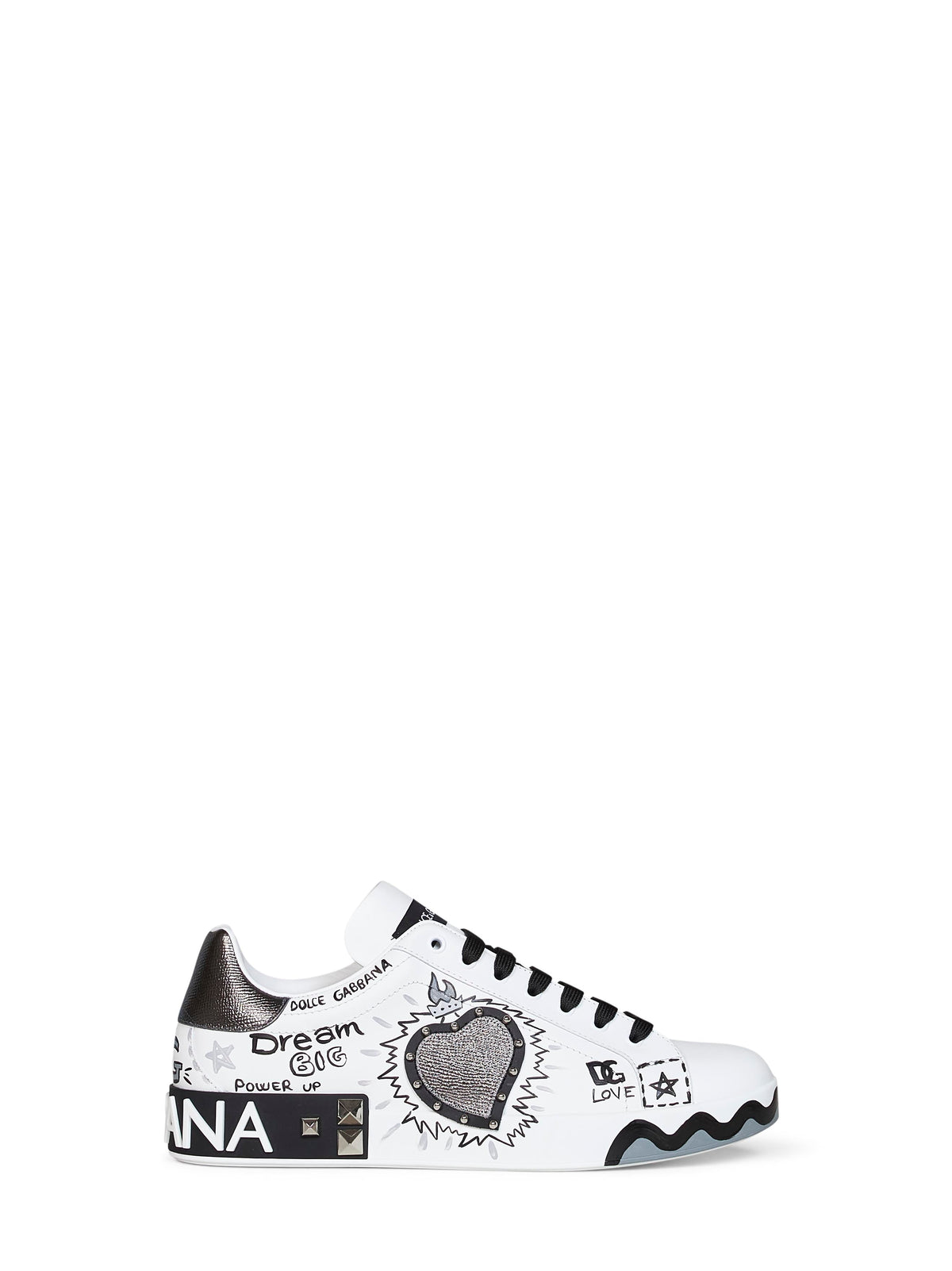 DOLCE & GABBANA Dolce & Gabbana Men White Hand-Painted Leather Portofino Low-Top Sneakers
