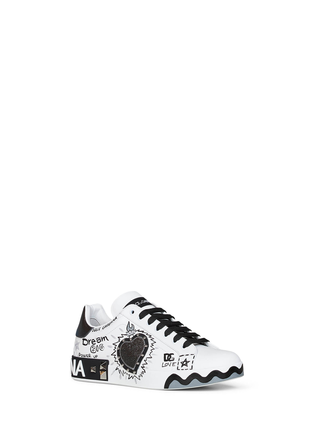DOLCE & GABBANA Dolce & Gabbana Men White Hand-Painted Leather Portofino Low-Top Sneakers
