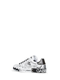 DOLCE & GABBANA Dolce & Gabbana Men White Hand-Painted Leather Portofino Low-Top Sneakers