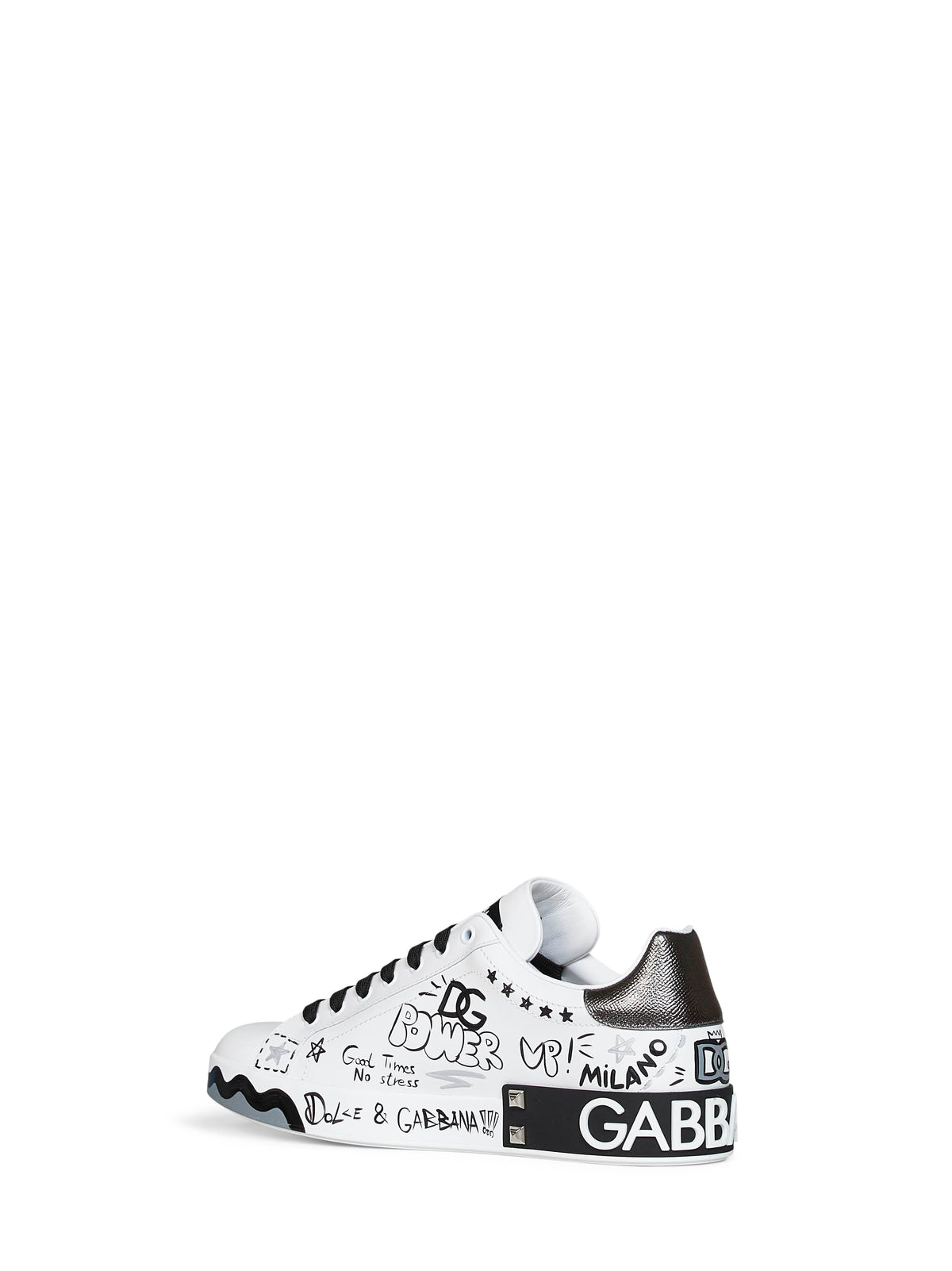 DOLCE & GABBANA Dolce & Gabbana Men White Hand-Painted Leather Portofino Low-Top Sneakers