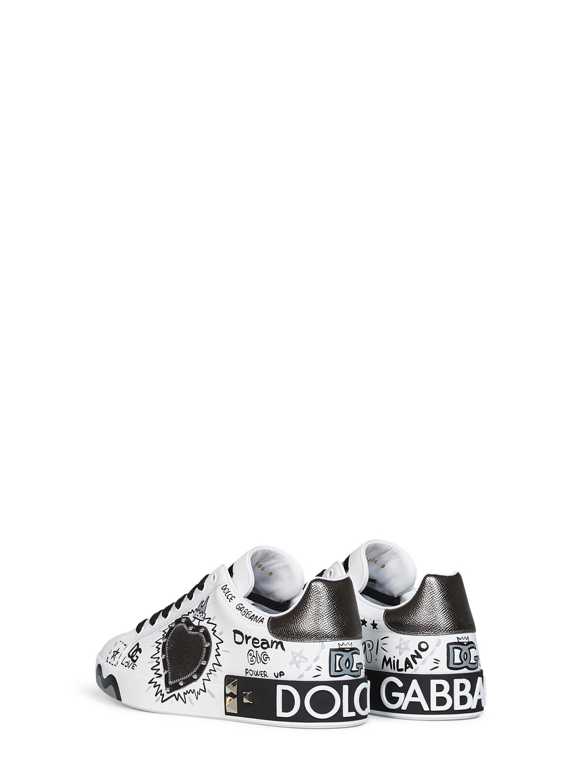 DOLCE & GABBANA Dolce & Gabbana Men White Hand-Painted Leather Portofino Low-Top Sneakers