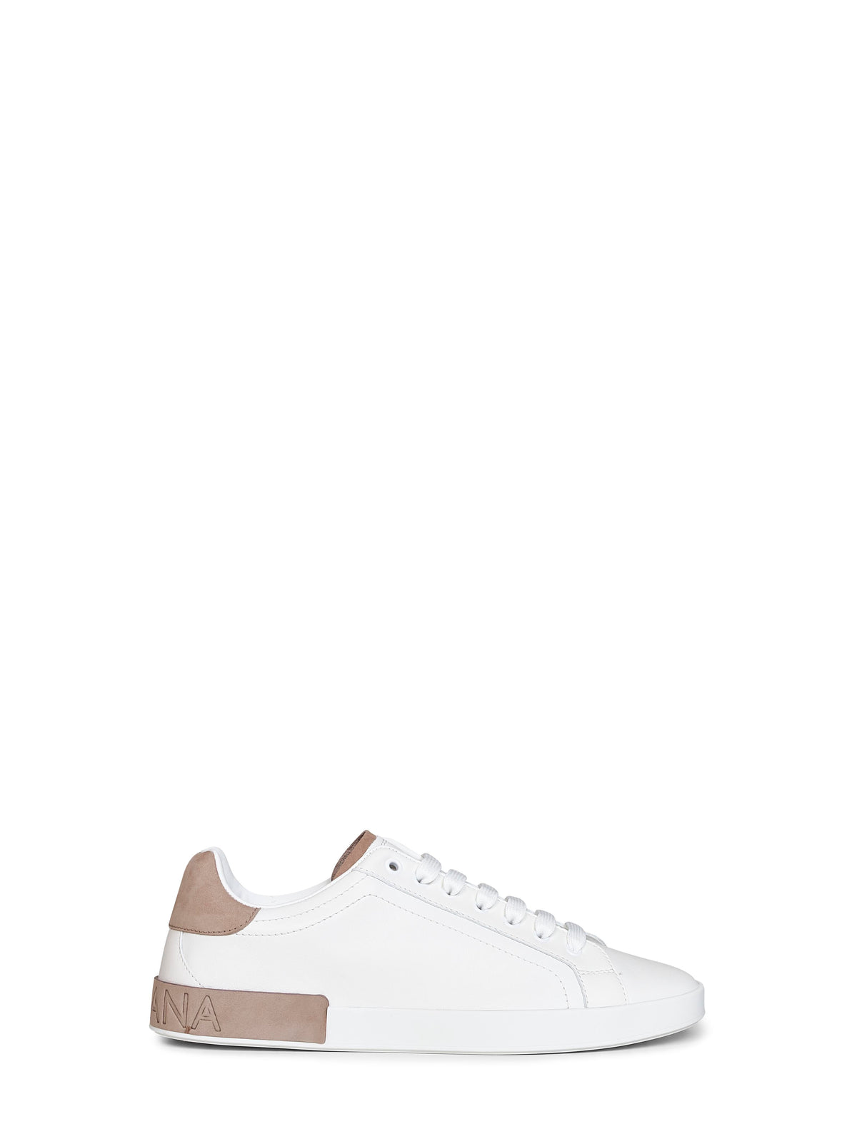 DOLCE & GABBANA Dolce & Gabbana Men White And Taupe Nappa Calfskin Leather And Nubuck Portofino Low-Top Sneakers