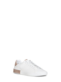 DOLCE & GABBANA Dolce & Gabbana Men White And Taupe Nappa Calfskin Leather And Nubuck Portofino Low-Top Sneakers