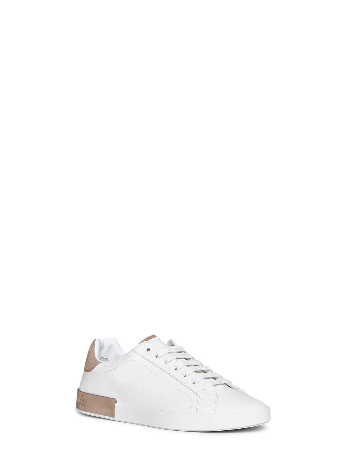 DOLCE & GABBANA Dolce & Gabbana Men White And Taupe Nappa Calfskin Leather And Nubuck Portofino Low-Top Sneakers