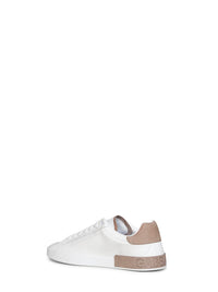 DOLCE & GABBANA Dolce & Gabbana Men White And Taupe Nappa Calfskin Leather And Nubuck Portofino Low-Top Sneakers