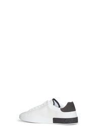 Dolce & Gabbana Men White And Dark Grey Nappa Calfskin Leather And Nubuck Portofino Low-Top Sneakers