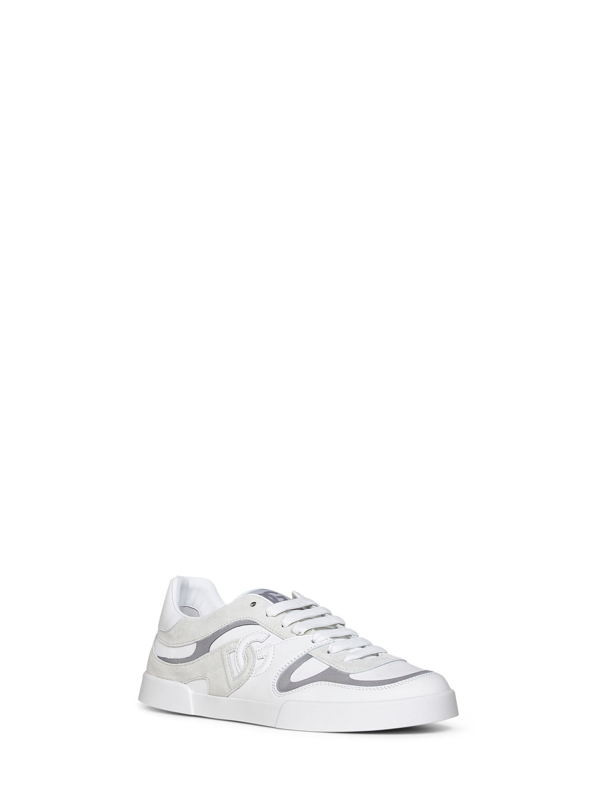 Dolce & Gabbana Men White And Ice Nappa Calfskin And Suede Portofino Sneakers