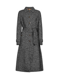 Dolce & Gabbana Women Black And White Chevron Wool-Blend Belted Coat