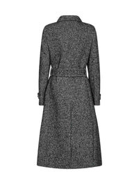 Dolce & Gabbana Women Black And White Chevron Wool-Blend Belted Coat