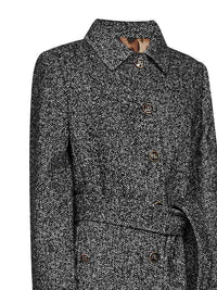 Dolce & Gabbana Women Black And White Chevron Wool-Blend Belted Coat
