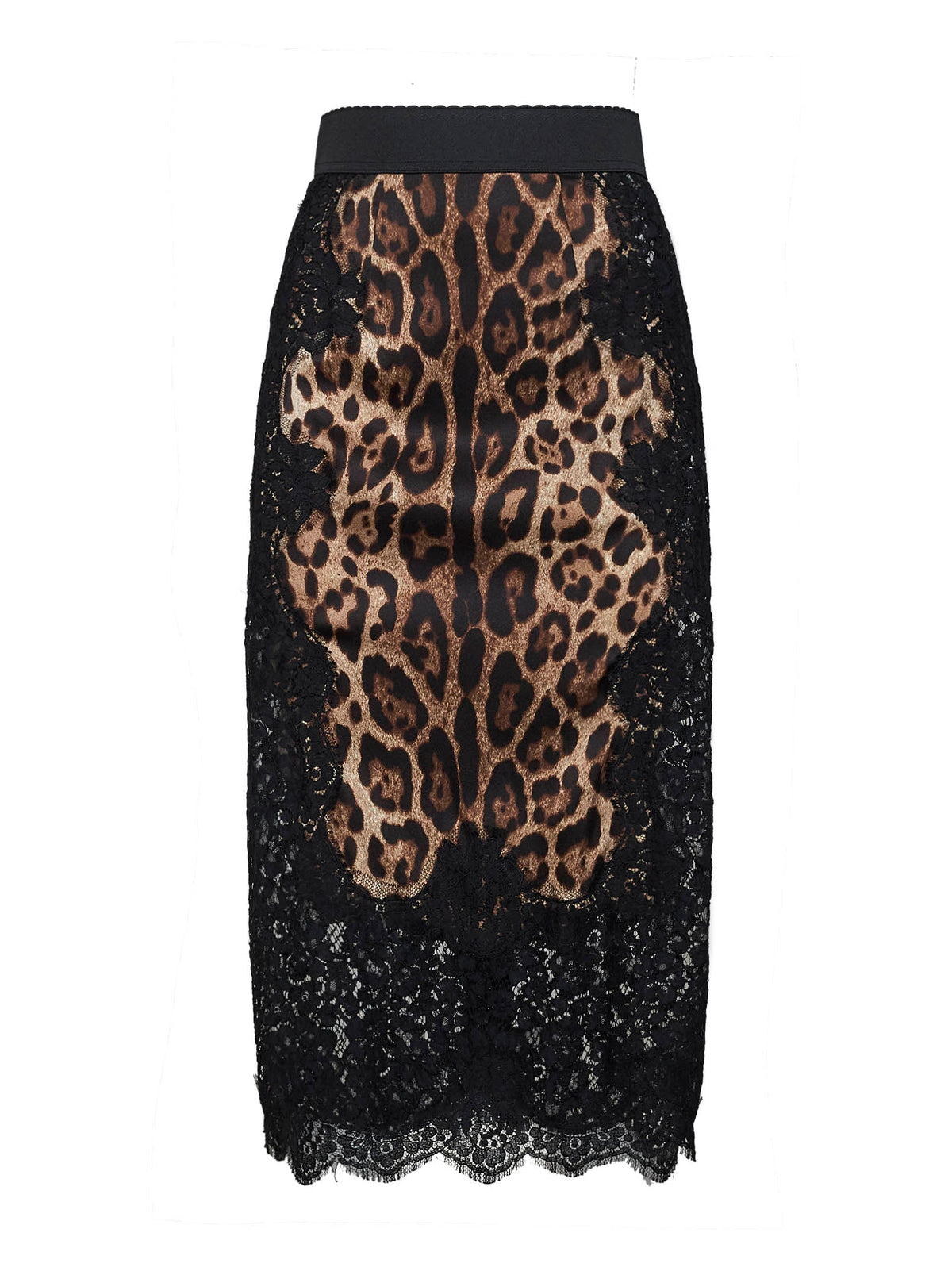 Dolce & Gabbana Women Leopard-Print Satin And Lace Pencil Midi Skirt