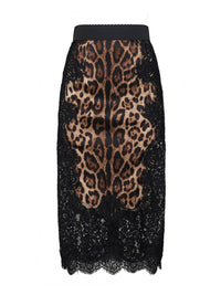 Dolce & Gabbana Women Leopard-Print Satin And Lace Pencil Midi Skirt