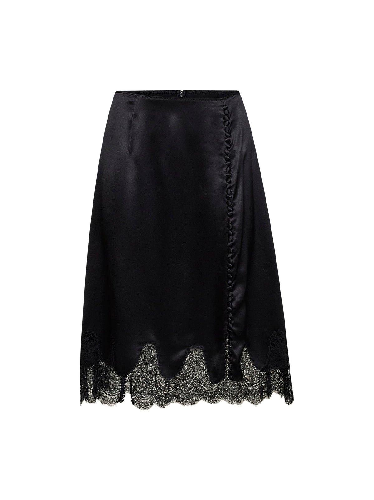 DOLCE & GABBANA Dolce & Gabbana Women Black Satin Midi Skirt With Lace Inserts