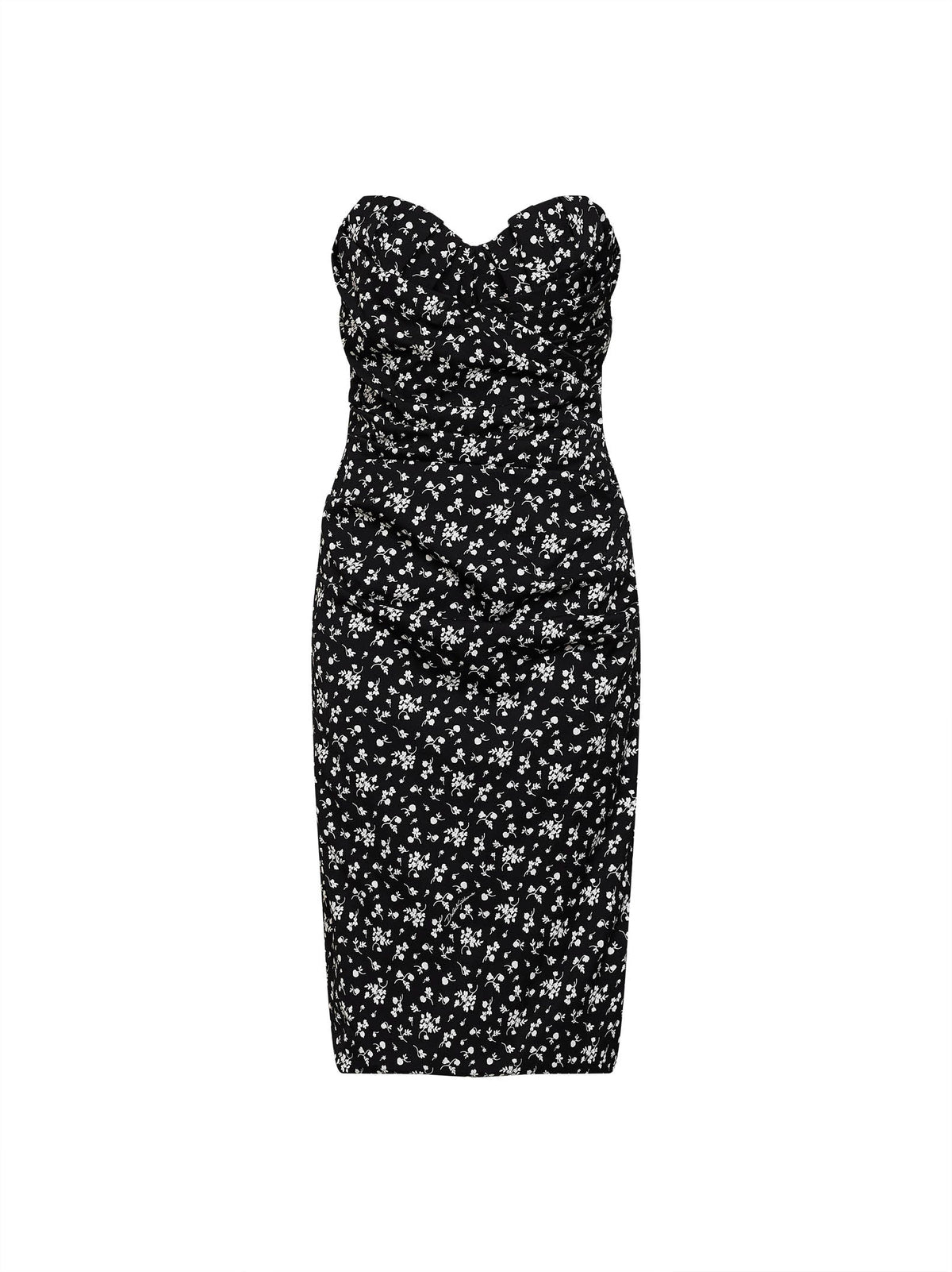 Dolce & Gabbana Women Black Fiorellini-Print Charmeuse Midi Bustier Dress