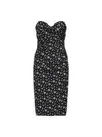 Dolce & Gabbana Women Black Fiorellini-Print Charmeuse Midi Bustier Dress