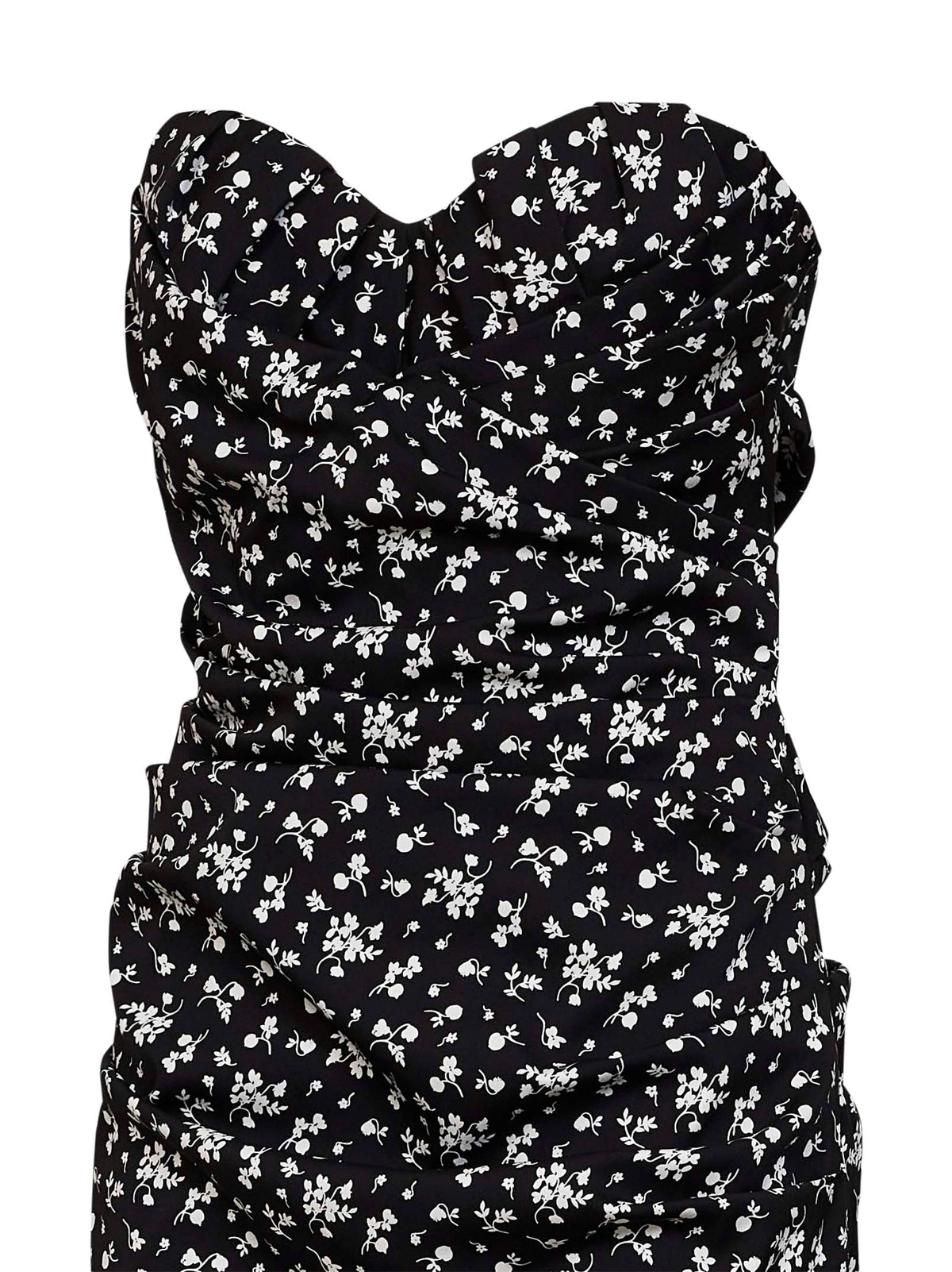 Dolce & Gabbana Women Black Fiorellini-Print Charmeuse Midi Bustier Dress