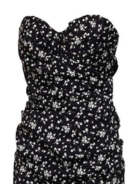 Dolce & Gabbana Women Black Fiorellini-Print Charmeuse Midi Bustier Dress