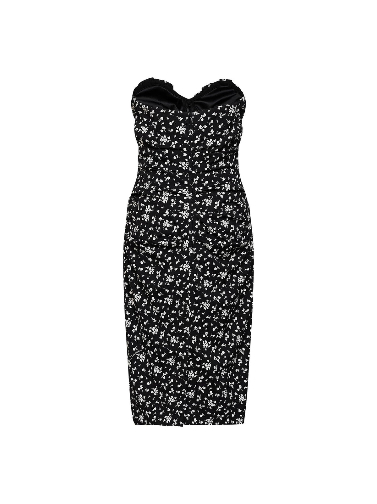 Dolce & Gabbana Women Black Fiorellini-Print Charmeuse Midi Bustier Dress