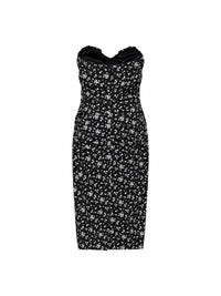 Dolce & Gabbana Women Black Fiorellini-Print Charmeuse Midi Bustier Dress