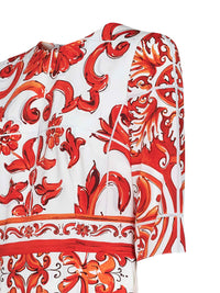 Dolce & Gabbana Women Orange Maiolica-Print Stretch Silk Charmeuse Midi Dress