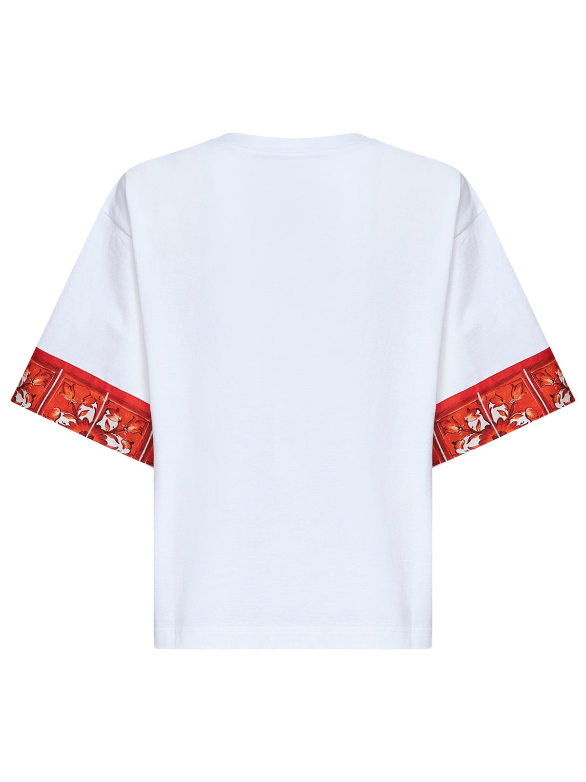Dolce & Gabbana Women White Jersey T-Shirt With Maiolica-Print Scarf