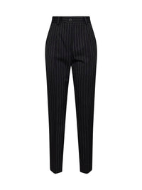 Dolce & Gabbana Women Black Pinstriped Stretch Wool Cigarette Trousers