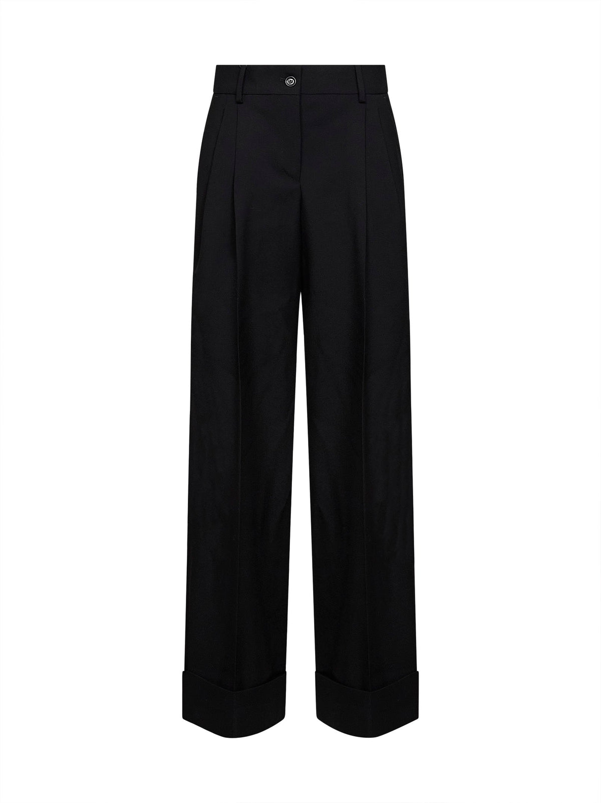 DOLCE & GABBANA Dolce & Gabbana Women Black Virgin Wool Trousers With Turn-Up Hems