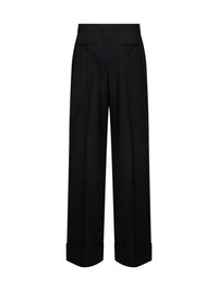 DOLCE & GABBANA Dolce & Gabbana Women Black Virgin Wool Trousers With Turn-Up Hems