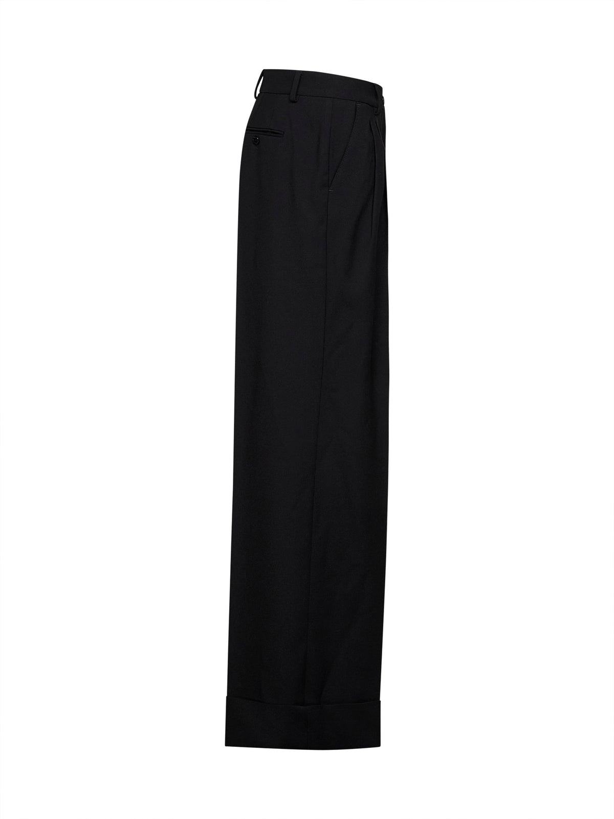 DOLCE & GABBANA Dolce & Gabbana Women Black Virgin Wool Trousers With Turn-Up Hems