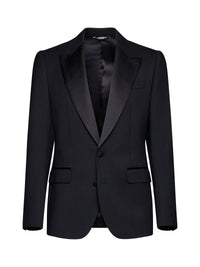 DOLCE & GABBANA Dolce & Gabbana Men Black Stretch Wool Sicilia Tuxedo Blazer
