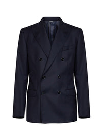 DOLCE & GABBANA Dolce & Gabbana Men Blue Stretch Wool Martini Light Double-Breasted Jacket