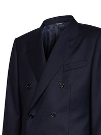DOLCE & GABBANA Dolce & Gabbana Men Blue Stretch Wool Martini Light Double-Breasted Jacket