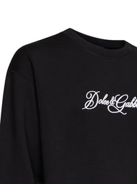 DOLCE & GABBANA Dolce & Gabbana Men Black Cotton Embroidered Crewneck Sweatshirt