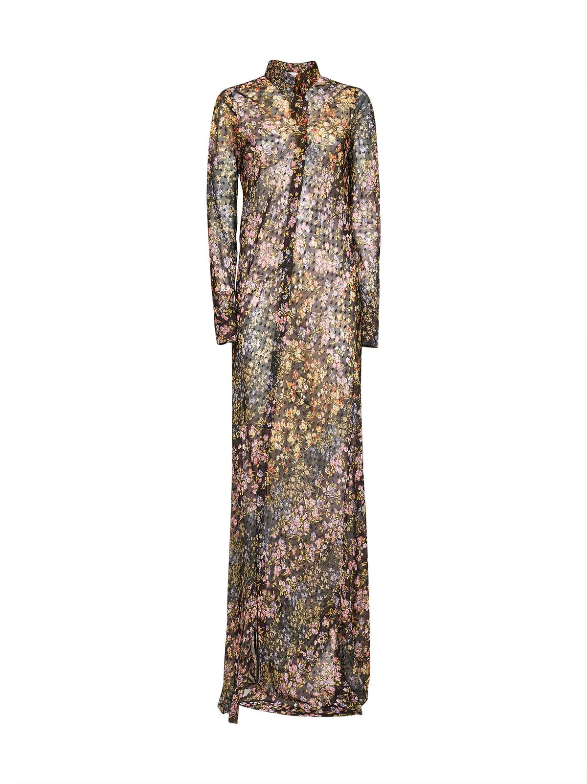 Dries Van Noten Women Aubergine Mini Floral Patchwork-Print Jacquard Dalima Long Shirt Dress