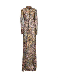 Dries Van Noten Women Aubergine Mini Floral Patchwork-Print Jacquard Dalima Long Shirt Dress