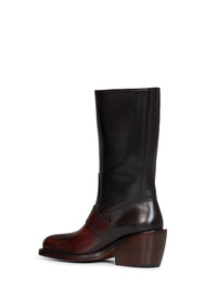 Dries Van Noten Women Tan Brushed Leather Buckled Mid-Calf Boots