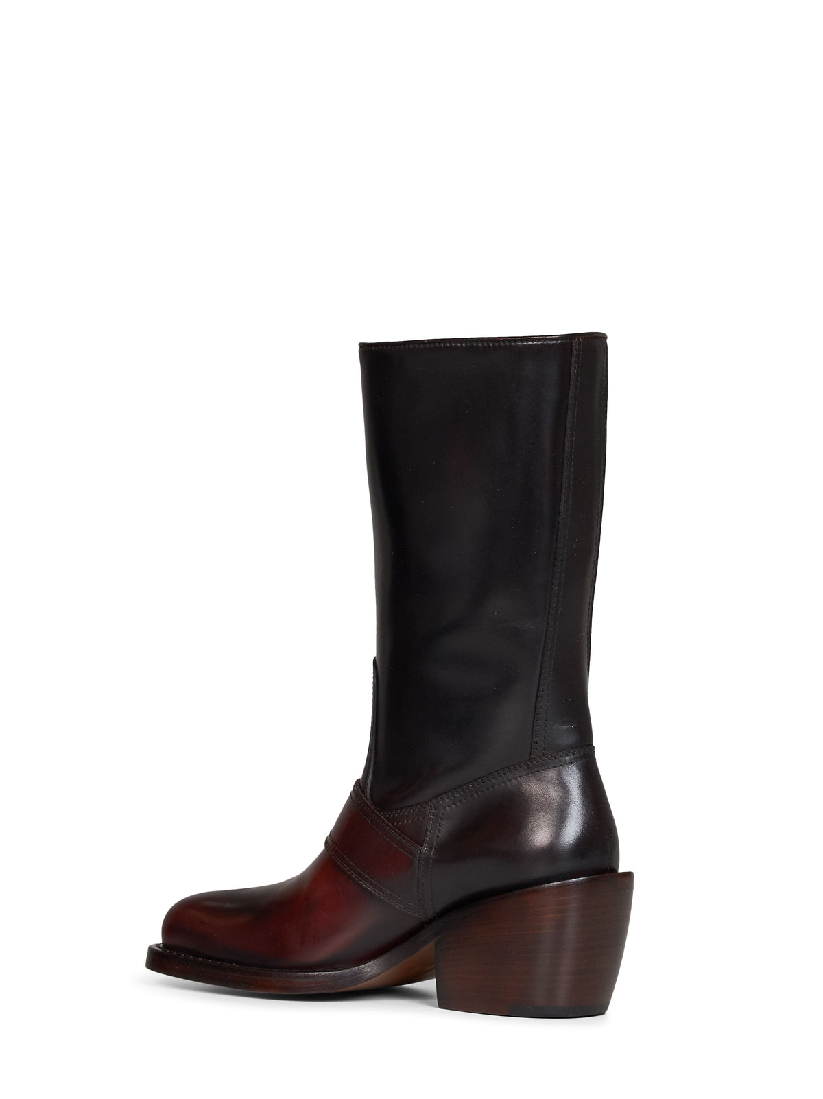 Dries Van Noten Women Tan Brushed Leather Buckled Mid-Calf Boots