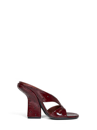 DRIES VAN NOTEN Dries Van Noten Women Burgundy Ostrich-Embossed Leather Heeled Mules