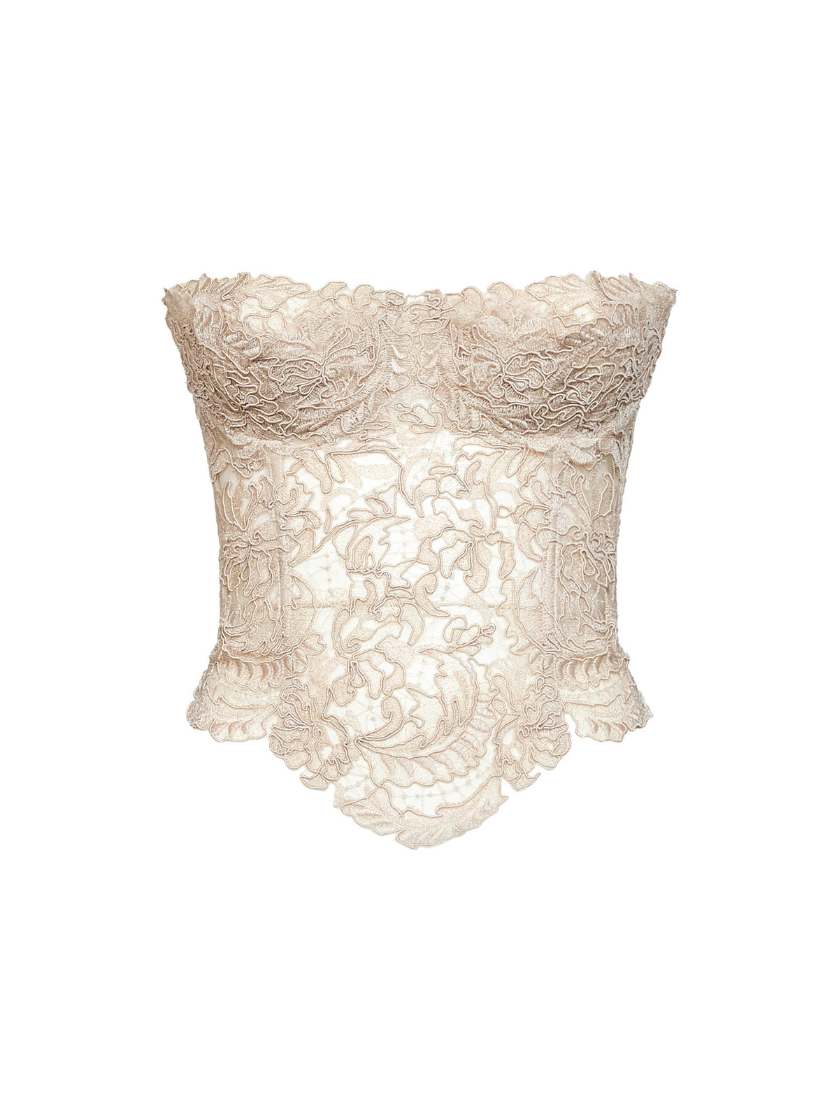 Ermanno Scervino Women Beige Embroidered Tulle And Rebrodé Lace Bustier Top