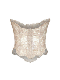 Ermanno Scervino Women Beige Embroidered Tulle And Rebrodé Lace Bustier Top
